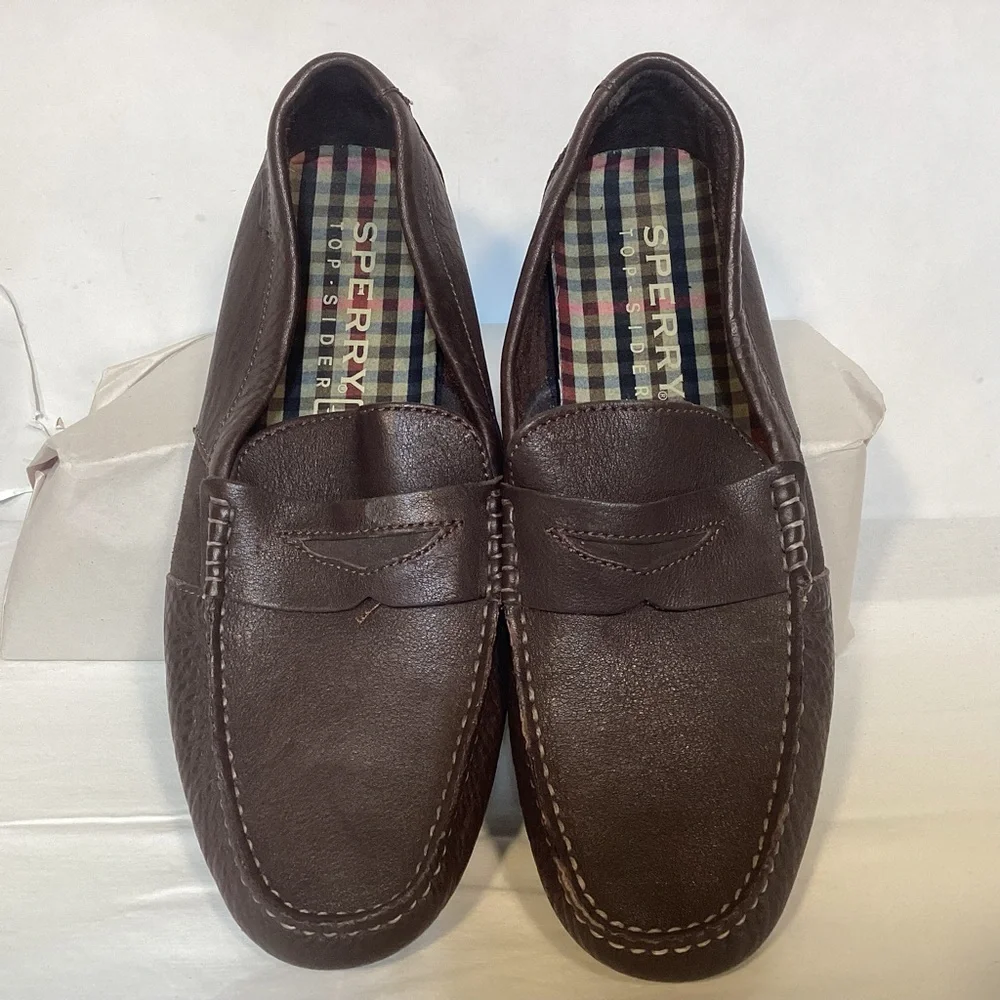 Men’s Sperry Top-sider Brown Leather Penny Loafers Driving Style Moccasin